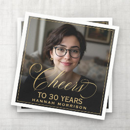 Cheers to 30 Years Birthday Photo Gold Black スタンダードカクテルナプキン