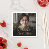 Cheers to 30 Years Birthday Photo Gold Black スタンダードカクテルナプキン (インサイチュ)