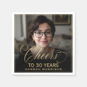 Cheers to 30 Years Birthday Photo Gold Black スタンダードカクテルナプキン (正面)