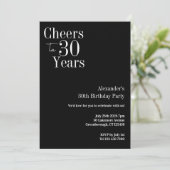 Cheers to 30 Years Black White 30th Birthday Party 招待状 (スタンド正面)