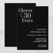 Cheers to 30 Years Black White 30th Birthday Party 招待状 (正面/裏面)