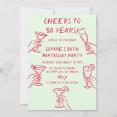 Cheers to 30 Years Green Cocktail 30th Birthday 招待状 (正面)