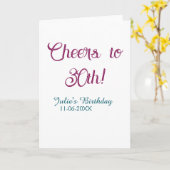 Cheers to 30th birthday name date mauve blue elega カード (黄色い花)