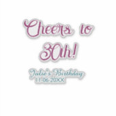 Cheers to 30th birthday name date mauve blue elega シール (正面)