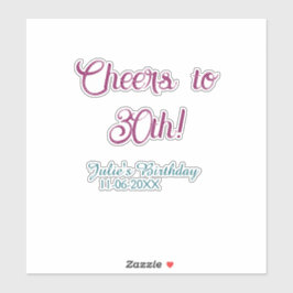Cheers to 30th birthday name date mauve blue elega シール