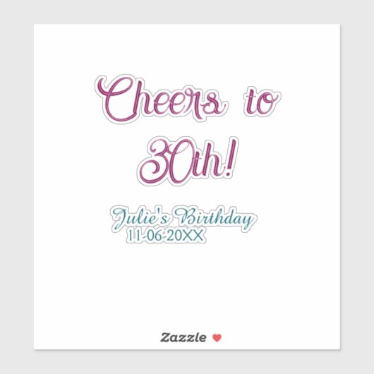 Cheers to 30th birthday name date mauve blue elega シール (シート)