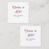 Cheers to 30th birthday name date mauve blue elega スクエア名刺 (正面/裏面)