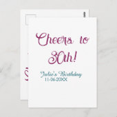 Cheers to 30th birthday name date mauve blue elega ポストカード (正面/裏面)
