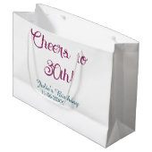 Cheers to 30th birthday name date mauve blue elega ラージペーパーバッグ (正面アングル)