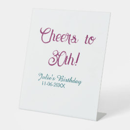 Cheers to 30th birthday name date mauve blue elega 台座サイン