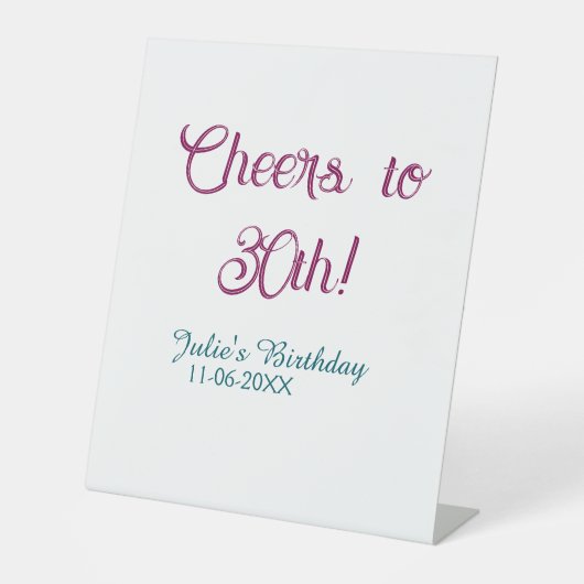 Cheers to 30th birthday name date mauve blue elega 台座サイン (正面)