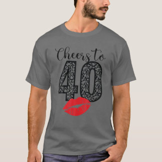 Cheers To 40 Years Lips Happy Birthday Leopard Bor Tシャツ