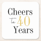 Cheers to 40 Years Minimal Black Gold Party スクエアペーパーコースター (正面)