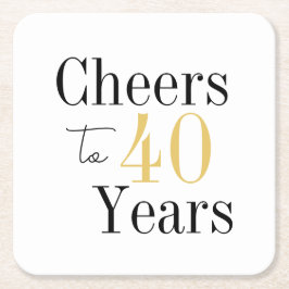 Cheers to 40 Years Minimal Black Gold Party スクエアペーパーコースター