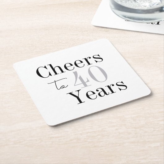 Cheers to 40 Years Minimal Silver Party スクエアペーパーコースター (アングル)