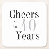 Cheers to 40 Years Minimal Silver Party スクエアペーパーコースター (正面)