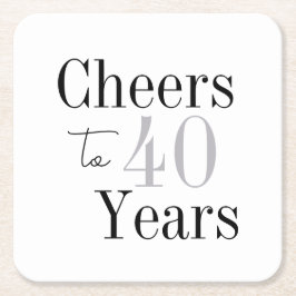 Cheers to 40 Years Minimal Silver Party スクエアペーパーコースター