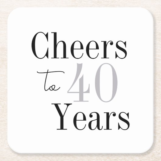 Cheers to 40 Years Minimal Silver Party スクエアペーパーコースター (正面)