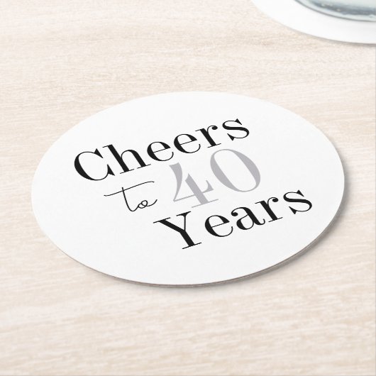 Cheers to 40 Years Minimal Silver Party ラウンドペーパーコースター (アングル)