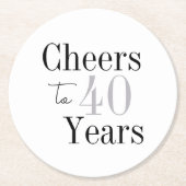 Cheers to 40 Years Minimal Silver Party ラウンドペーパーコースター (正面)