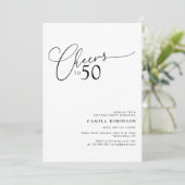 Cheers to 50 Modern Script 50th Birthday Party 招待状 (スタンド正面)
