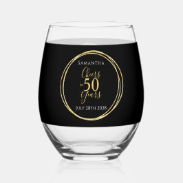 Cheers to 50 Years 50th Birthday Black Gold Party ステムなしワイングラス