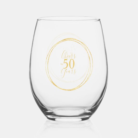 Cheers to 50 Years 50th Birthday Gold Typography ステムなしワイングラス (正面)