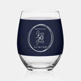 Cheers to 50 Years 50th Birthday Navy Silver Party ステムなしワイングラス