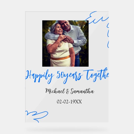 cheers to 50 years anniversary blue leaf photo nam アクリルサイン (正面)