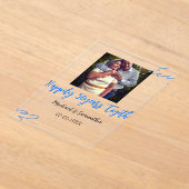 cheers to 50 years anniversary blue leaf photo nam アクリル招待状 (レイダウン)