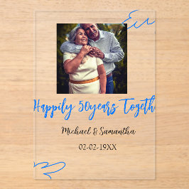 cheers to 50 years anniversary blue leaf photo nam アクリル招待状