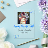 cheers to 50 years anniversary blue leaf photo nam アクリル招待状 (インサイチュ (ウェディング))