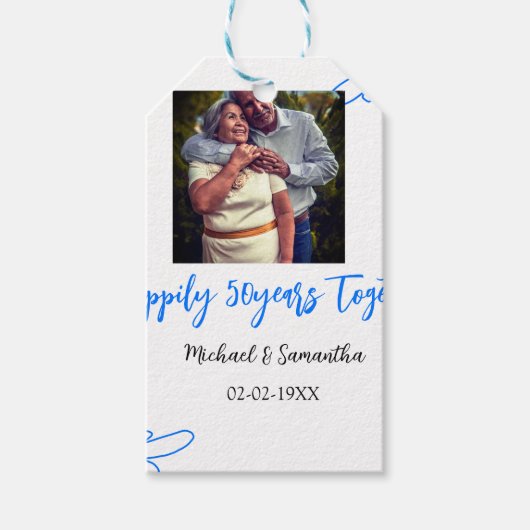 cheers to 50 years anniversary blue leaf photo nam ギフトタグ (正面)