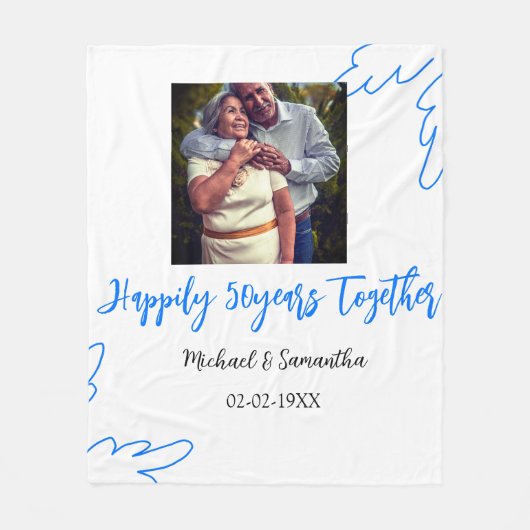 cheers to 50 years anniversary blue leaf photo nam フリースブランケット (正面)