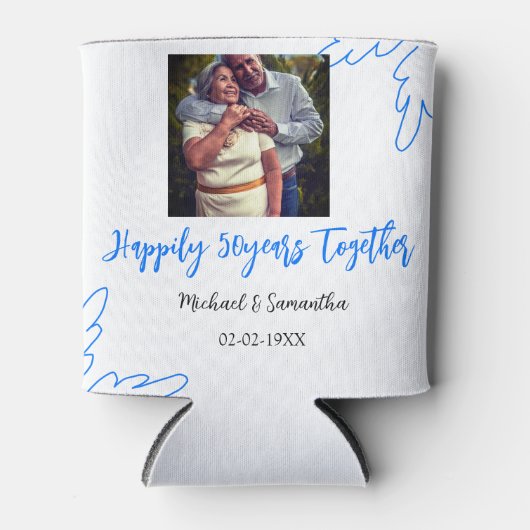 cheers to 50 years anniversary blue leaf photo nam 缶クーラー (正面)