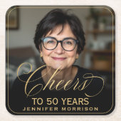 Cheers to 50 Years Birthday Photo Gold Black スクエアペーパーコースター (正面)