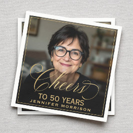 Cheers to 50 Years Birthday Photo Gold Black スタンダードカクテルナプキン
