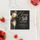 Cheers To 50 Years Black and Gold Balloons スタンダードカクテルナプキン (インサイチュ)