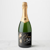 Cheers To 50 Years Black and Gold Balloons スパークリングワインラベル (正面)