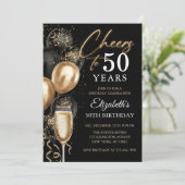  Cheers To 50 Years Black and Gold Balloons 招待状 (スタンド正面)