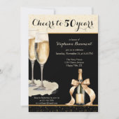 Cheers to 50 Years Black Champagne Birthday 招待状 (正面)