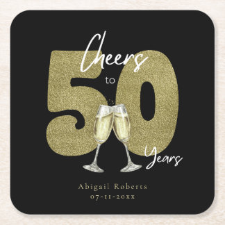 Cheers To 50 Years Black Gold  スクエアペーパーコースター