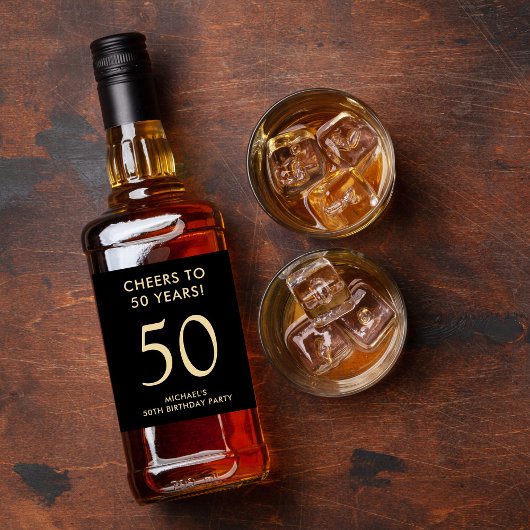 Cheers to 50 Years Black Gold 50th Birthday Party リキュールボトルラベル
