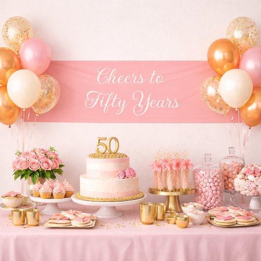 Cheers to 50 Years Blush Pink Elegant Script  横断幕