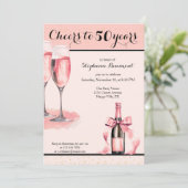 Cheers to 50 Years Pink Champagne Birthday 招待状 (スタンド正面)