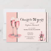 Cheers to 50 Years Pink Champagne Birthday 招待状 (正面)