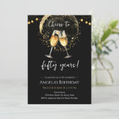 Cheers to 50th Birthday Black and Gold 招待状 (スタンド正面)