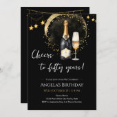 Cheers to 50th Birthday Black and Gold 招待状 (正面/裏面)