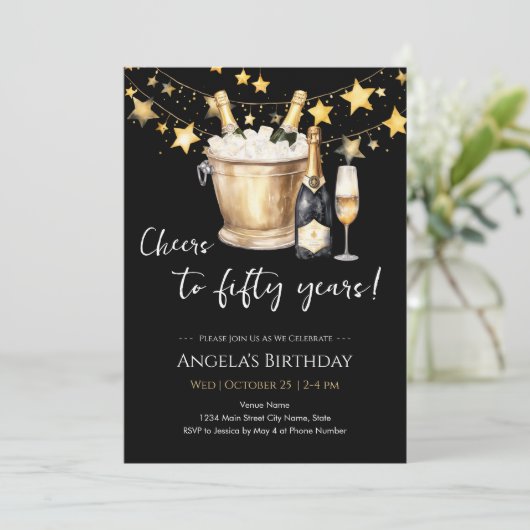 Cheers to 50th Birthday Champagne 招待状 (スタンド正面)
