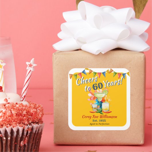 Cheers to 60 Years - Aged to Perfection - Fiesta スクエアシール (パーティー)